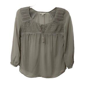American Eagle Outfitters Women Top Blouse Gray Sheer Elastic Top and Sleeves SP